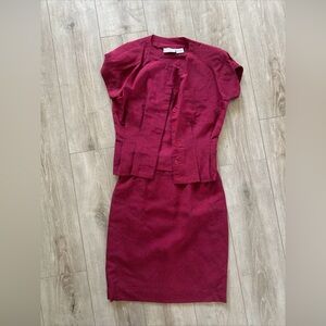 Evan Picone Petite 8 Red Black Polka Dot Skirt Suit‎ 2pc Set Church Business